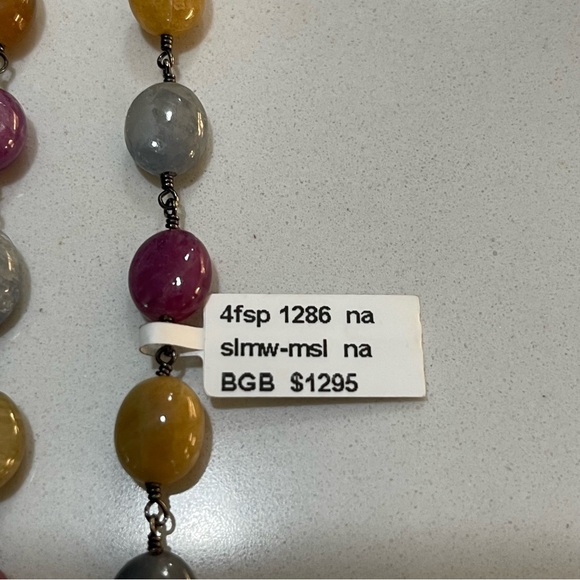 One of a kind oval Natural Sapphire oval bead necklace 36” in length. - Picture 4 of 11